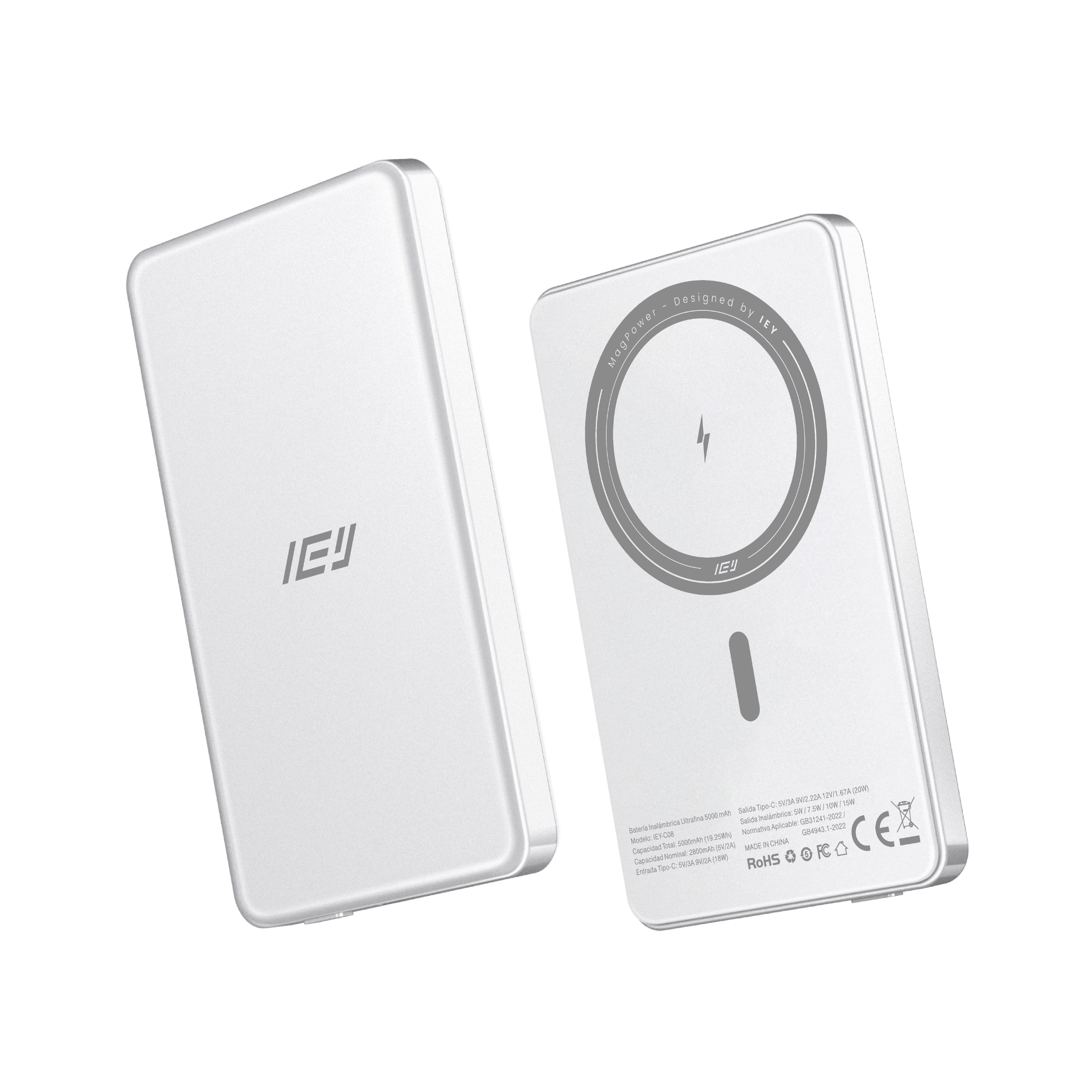 Batería Inalámbrica Ultrafina 5000mAh MagPower color blanco con carga rápida #color_gris plateado
