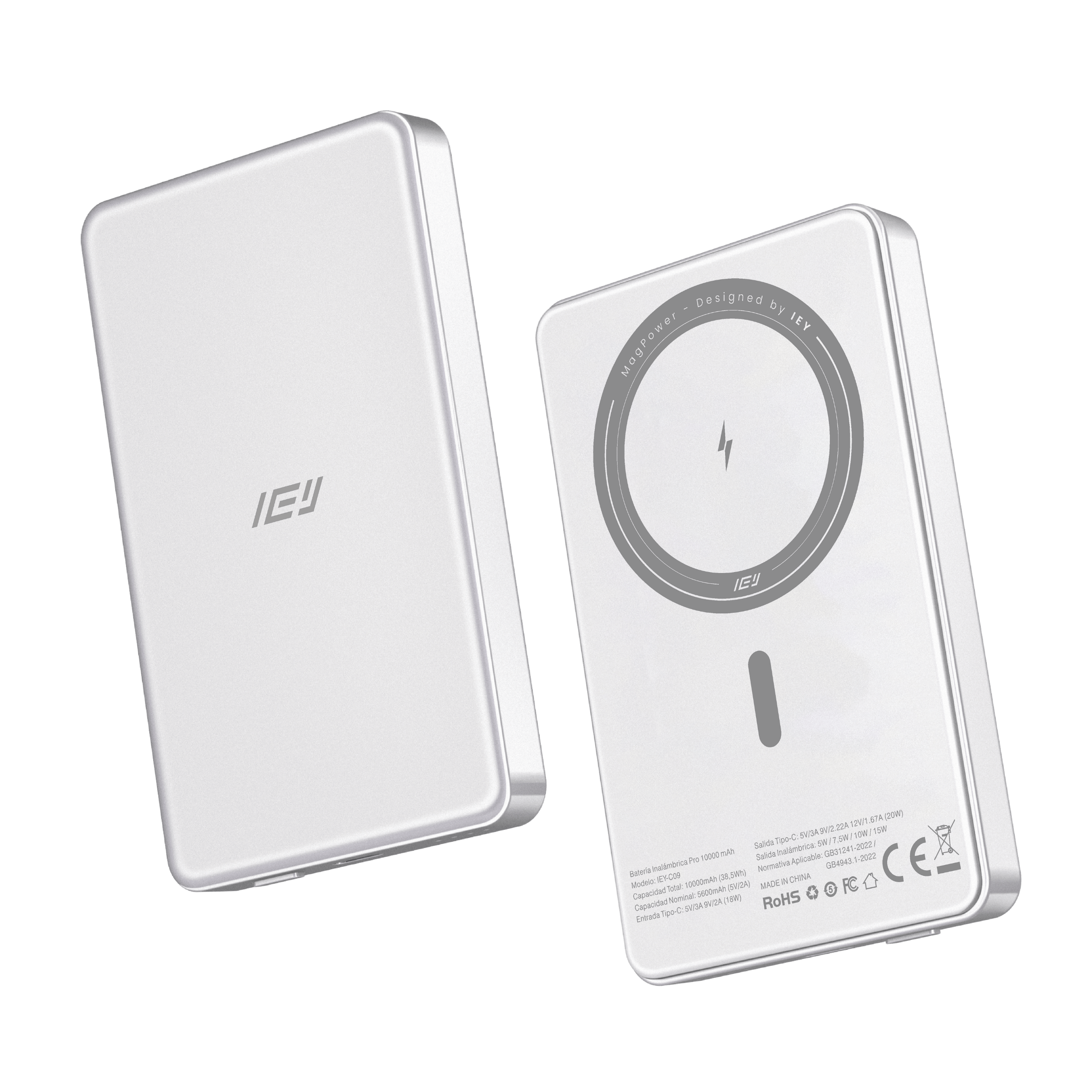 Batería Inalámbrica Ultrafina 10000mAh MagPower color blanco con carga rápida #color_gris plateado