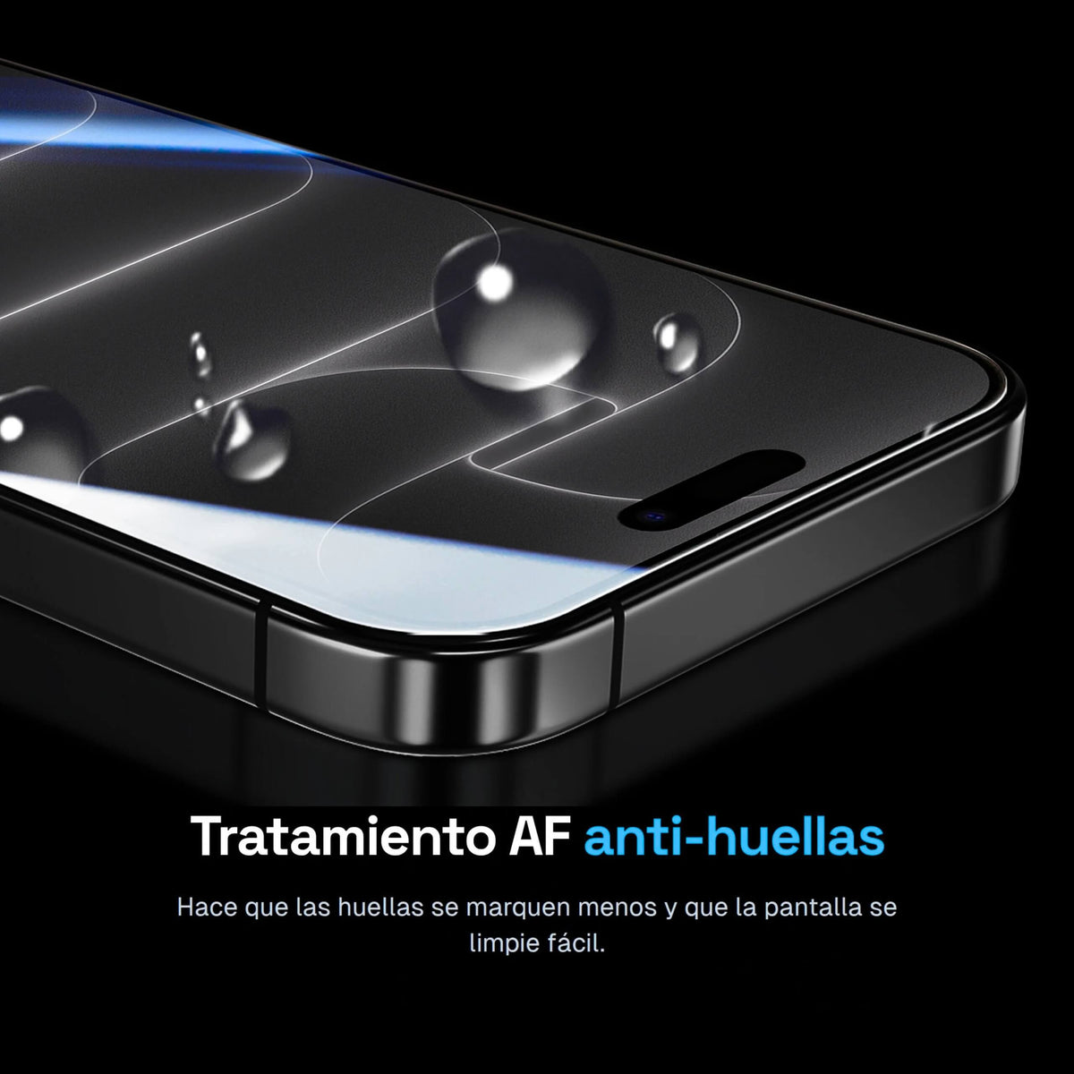 Vidrio templado ApplyFit™ con tratamiento AF antihuellas que ayuda a reducir las marcas de dedos y facilita la limpieza de la pantalla.