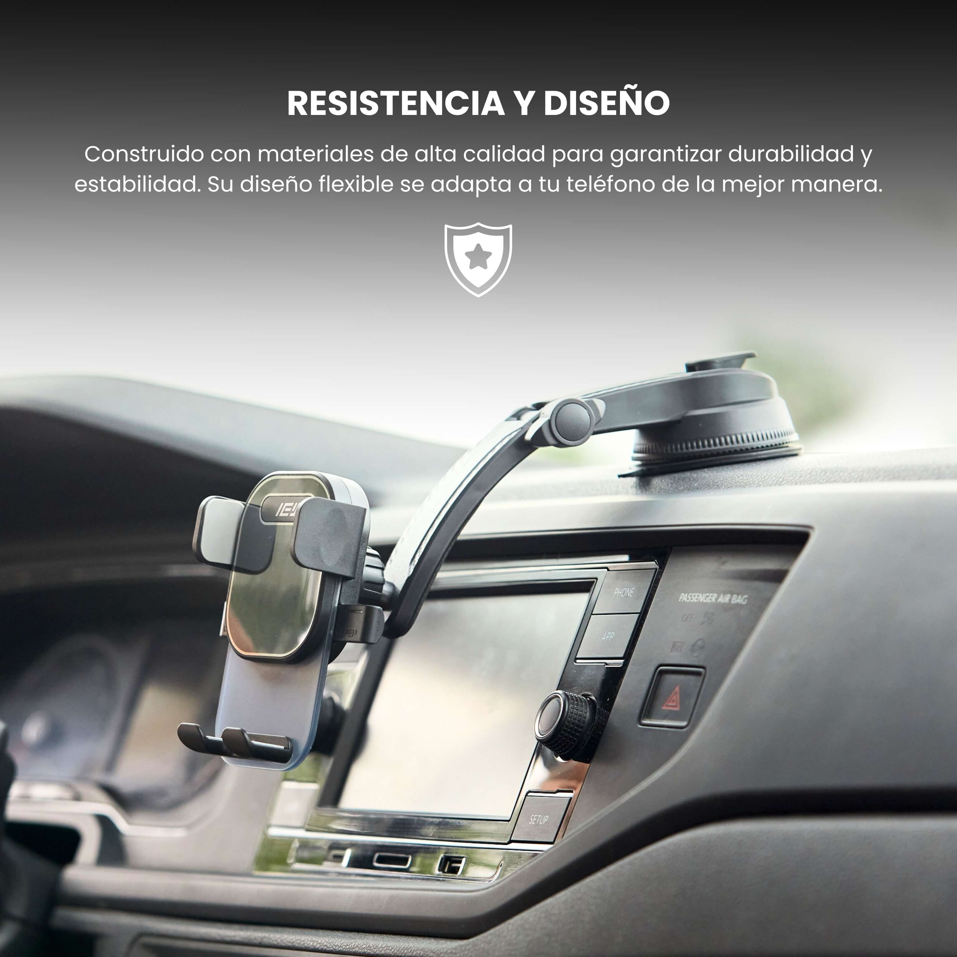 Base ventosa del soporte MagMount adherida firmemente al parabrisas, brindando estabilidad y resistencia