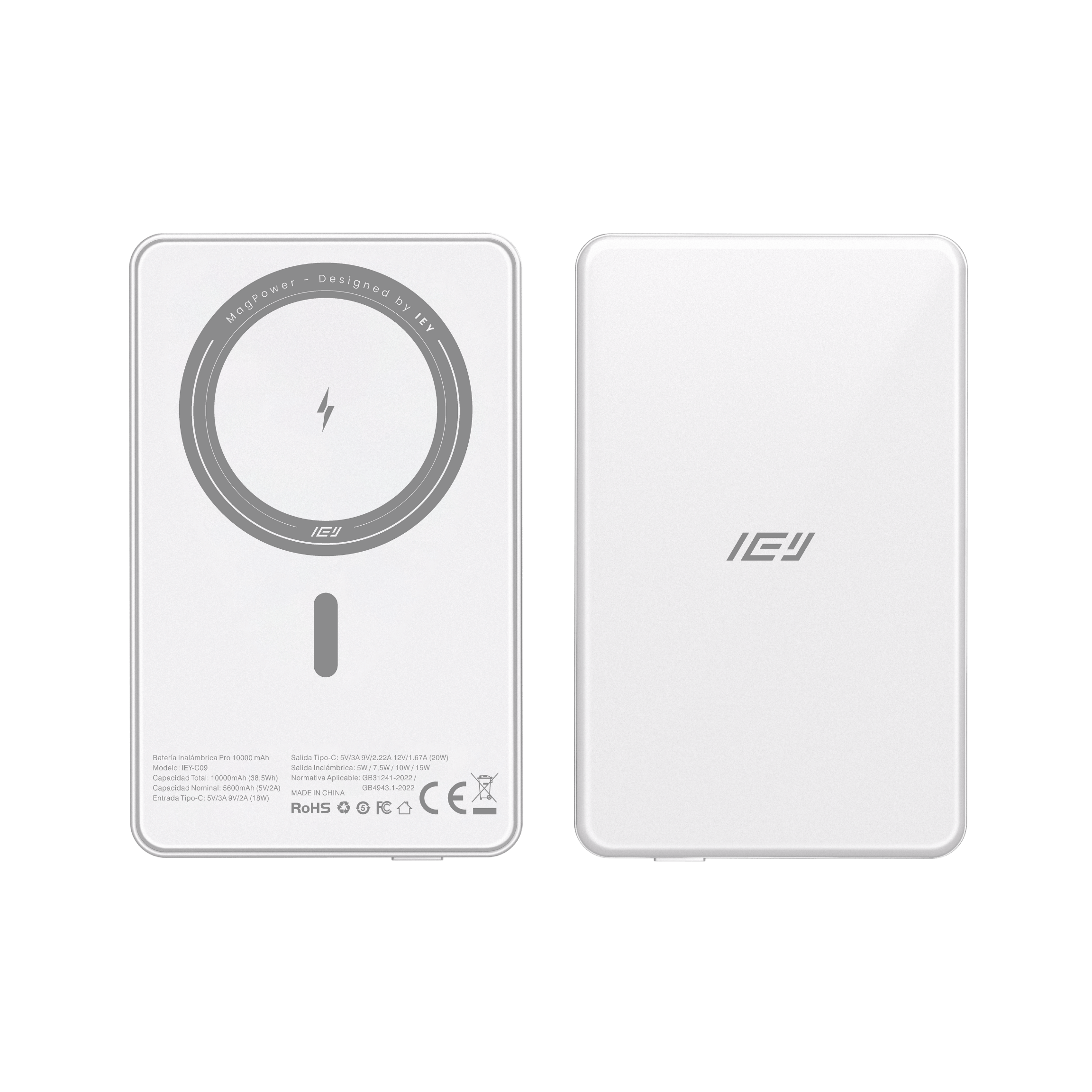 Batería inalámbrica 10000mAh MagPower en colores gris y blanco #color_gris plateado