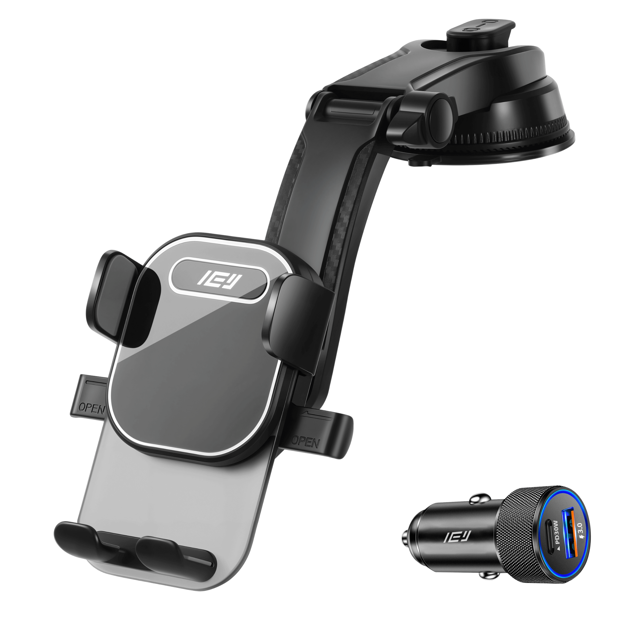 Soporte de auto con brazo extensible MagMount con rotación 360° y base de ventosa para tablero o parabrisas